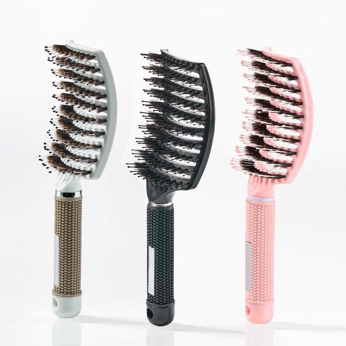 Curved Paddle Brush - Hårbørste med vildsvinehår