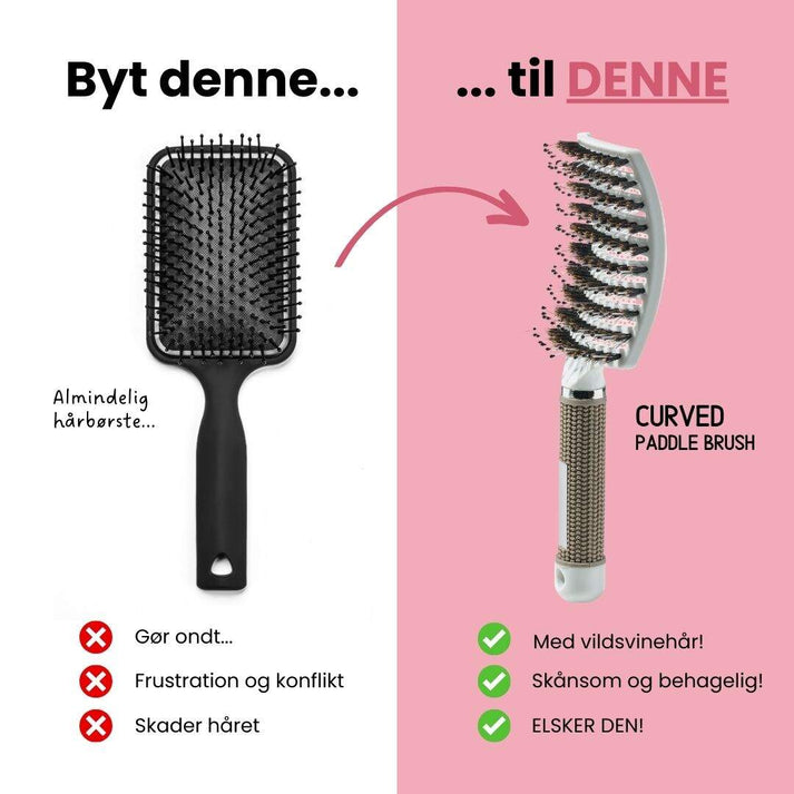 Curved Paddle Brush - Hårbørste med vildsvinehår