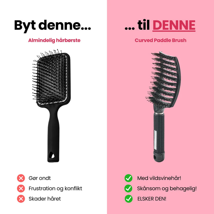 Curved Paddle Brush - Hårbørste med vildsvinehår