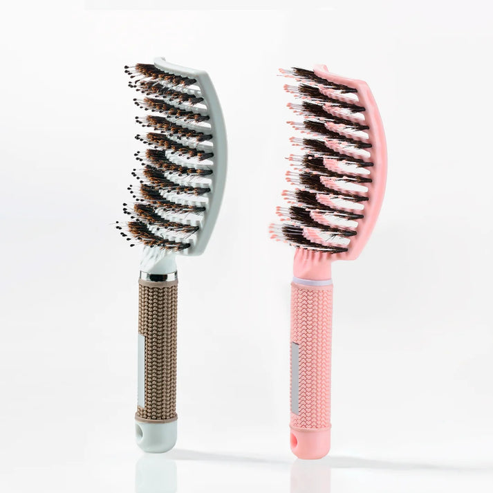 Curved Paddle Brush - Hårbørste med vildsvinehår