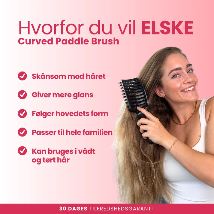 Curved Paddle Brush - Hårbørste med vildsvinehår