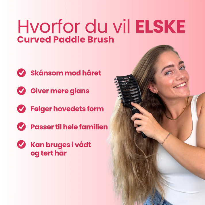 Curved Paddle Brush - Hårbørste med vildsvinehår