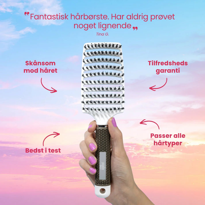 Curved Paddle Brush - Hårbørste med vildsvinehår